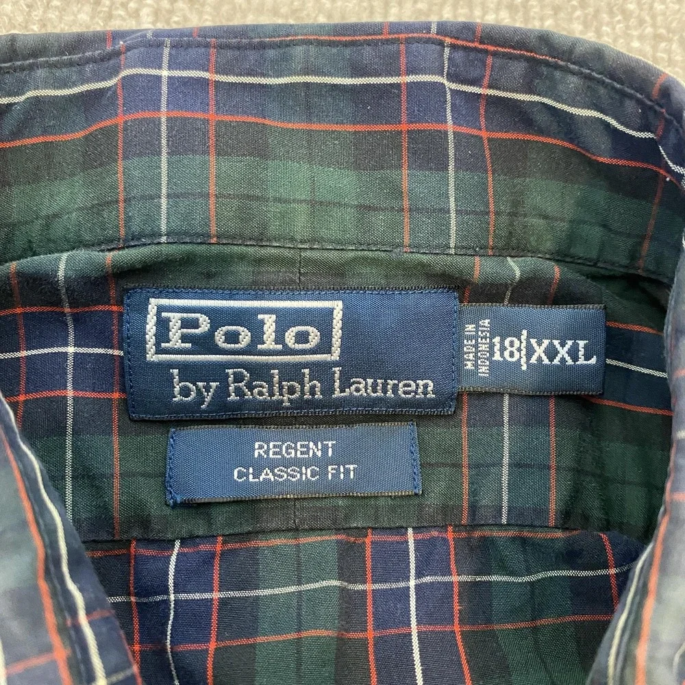 Polo By Ralph Lauren Shirt Mens 2XL Green Plaid Regent Classic Fit Long Sleeve